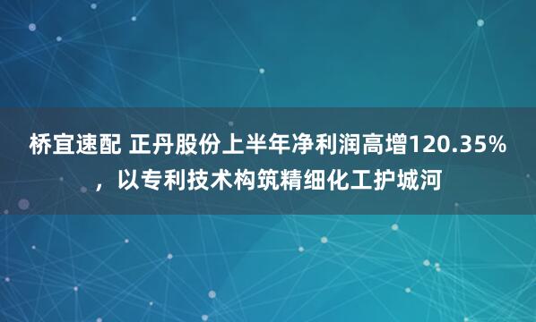 桥宜速配 正丹股份上半年净利润高增120.35%，以专利技术构筑精细化工护城河