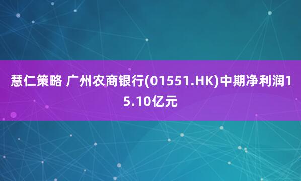 慧仁策略 广州农商银行(01551.HK)中期净利润15.10亿元