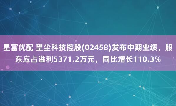 星富优配 望尘科技控股(02458)发布中期业绩，股东应占溢利5371.2万元，同比增长110.3%