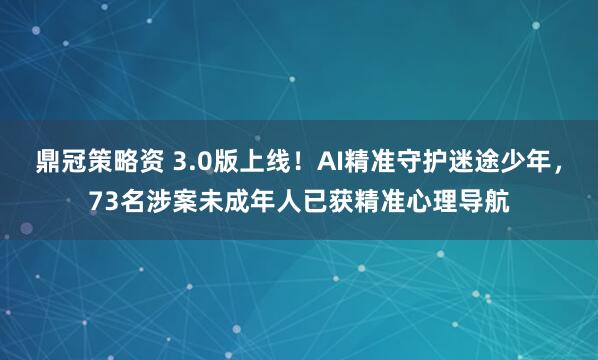 鼎冠策略资 3.0版上线!AI精准守护迷途少年,73名涉案未成年人已获精准心理导航