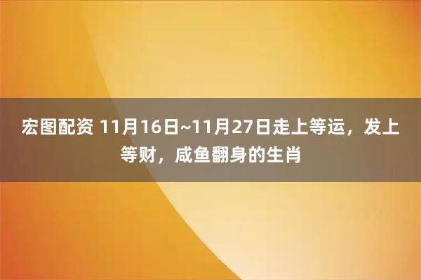 宏图配资 11月16日~11月27日走上等运,发上等财,咸鱼翻身的生肖